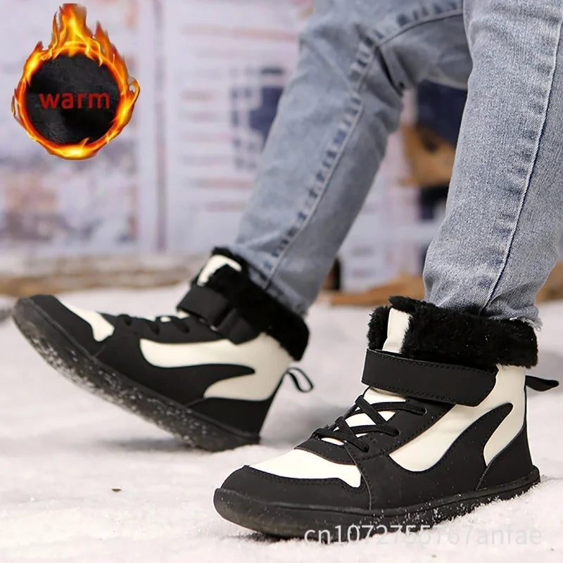 Winter Kids Wide Toe Barefoot Snow Boots Outdoor Waterproof Anti-slip Hiking Shoes Thickened Warm Plush Boots Comfortable