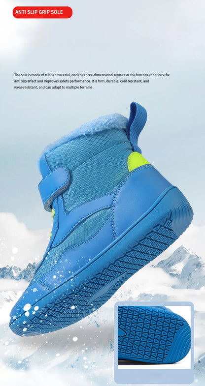 Winter Kids Wide Toe Barefoot Shoes Waterproof Snow Boots Outdoor Girls' Boy Comfortable and Warm Fur Snow Hiking Boot Warm Boot