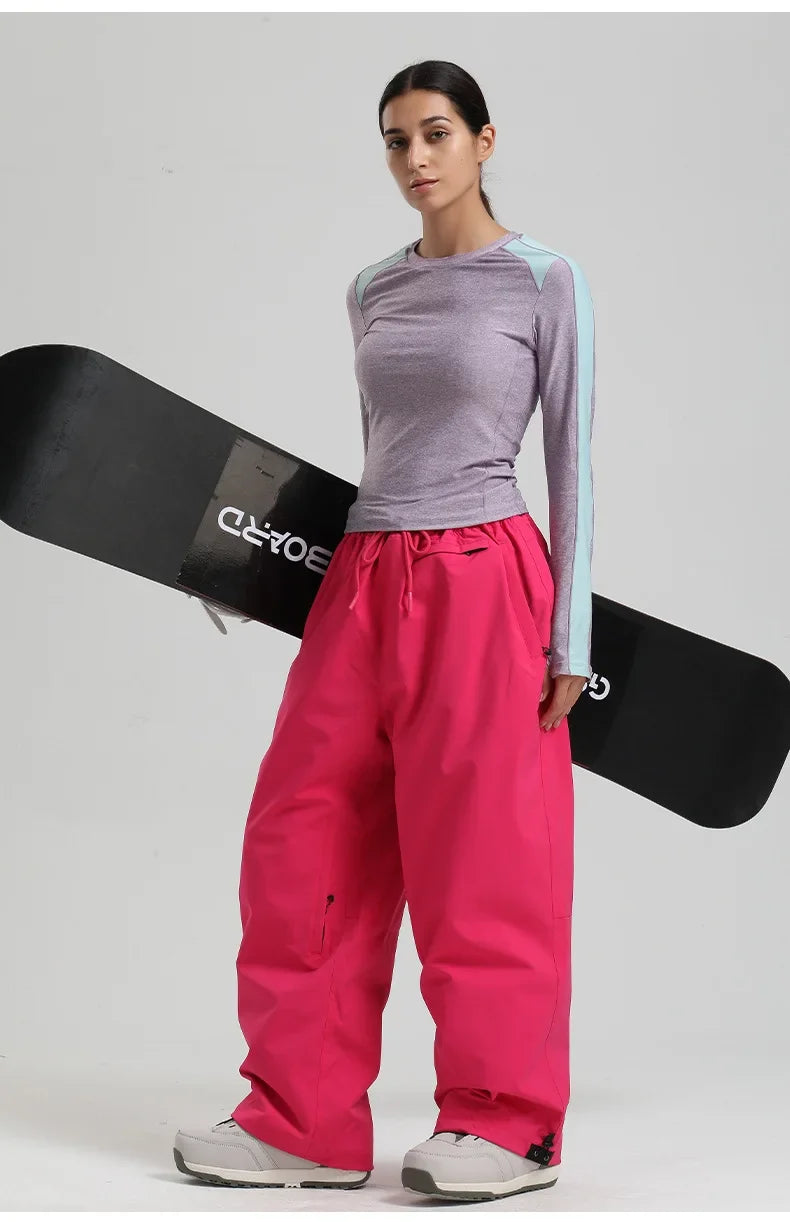 New Baggy Windproof Men Solid Women Skiing Pants Waterproof Loose Hooded Ski Strides Outdoor Sports Adult Breathable Trousers