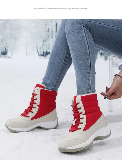 Snow Boots for Women Casual Winter Shoes Platform Non-slip Warm Fur Ankle Boots Plush Combat Outdoor Casual Hiking Warm Shoes