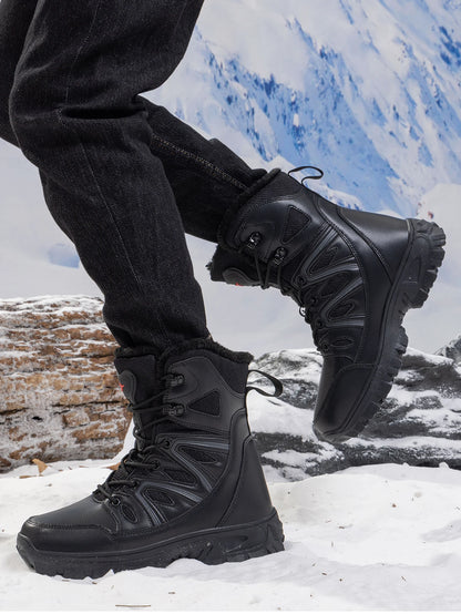 Men Winter Outdoor Velvet Warm Snow Boots Walking Shoes Waterproof Ski Shoes High-Top Large Size Cotton Boots Thick Cotton Shoes