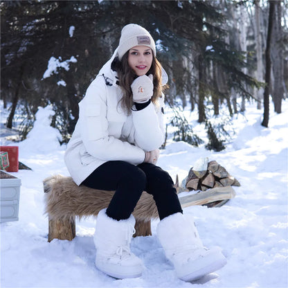 2025 Winter Snow Boots Women Ski Boots Luxury Fluffy Furry Fur Boots Female Rivets Warm Waterproof Platform Black Cotton Boots