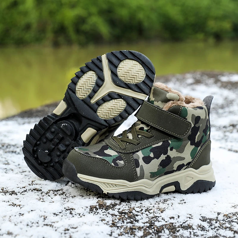 Children Snow Boots Winter Warm Boots Kids Shoes Girls And Boys Camouflage Shoes Non-Slip Rubber Sole Outdoor Hiking Boots