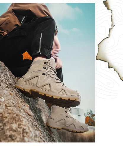 Cross-Border Autumn/Winter High-Top Men's Outdoor Non-Slip Climbing Boots Plus Size Thickened Warm Cotton Shoes Fleece-Lined