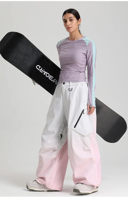 Women Waterproof Ski Pant Windproof Men Warm Snowboarding Trousers Outdoor Winter Sports Breathable Solid Baggy Skiing Strides