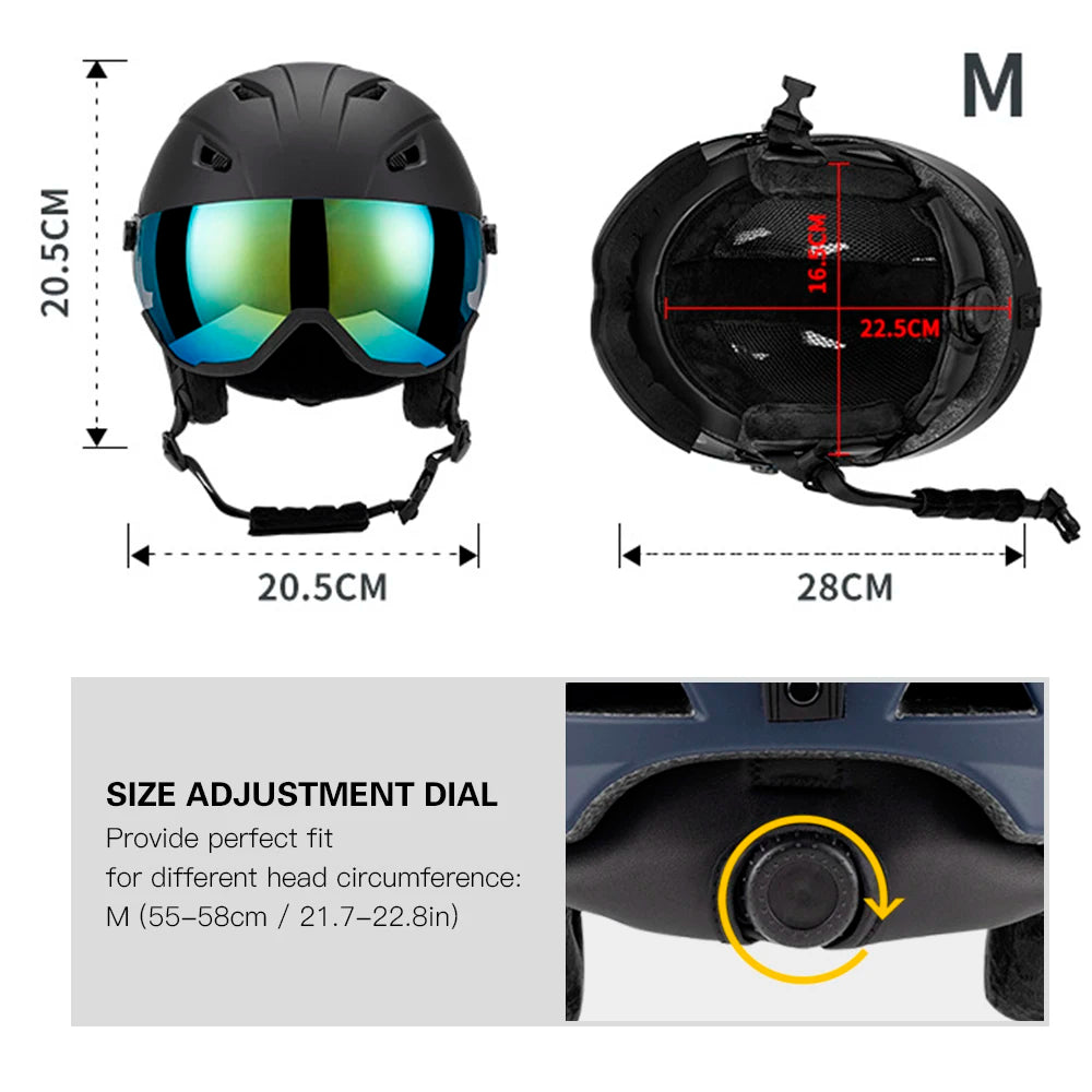 Integrated Ski Helmet Men and Women Snowboard Helmet with Removable Visor Goggles