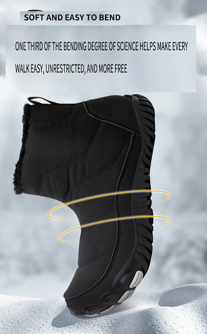 Women/Men Barefoot Snow Boots Warm Fur Shoes Non Slip Minimalist Ankle Boots Thermal Plush Shoes Comfortable for Hiking Walking