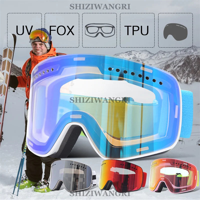 Magnetic Ski Goggles Lens Double Layer Skiing Anti-fog UV400 Snowboard Goggles Men Women Ski Glasses Eyewear