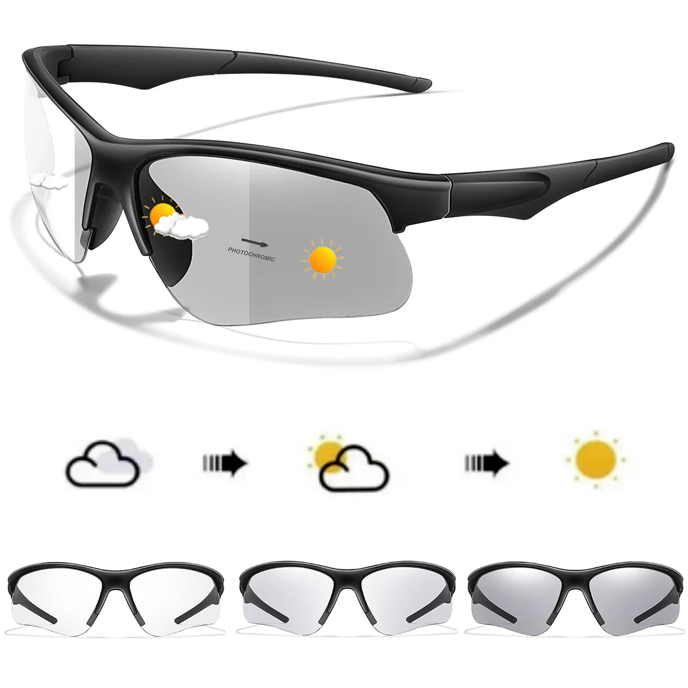 LOISRUBY Style Photochromic Sunglasses Men Women Outdoor Mtb Bicycle Cycling Runnging Eyewear Sports Bike Windproof Goggles