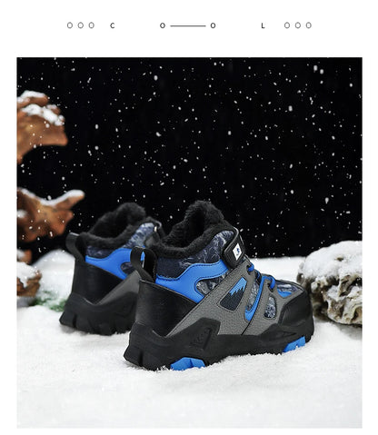 Winter Fur Hiking Shoes Kids Non-slip Claw Sports Shoes Outdoor Warm Velvet Snow Boots Children High Top Platform Sneakers Boys