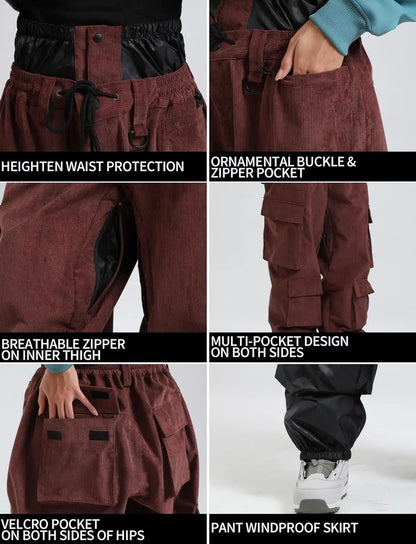 GSOU SNOW Winter Multi Pockets Ski Pants Men Loose Snow Pants Warm Windproof Skiing Trousers Outdoor Sports Breathable Britches