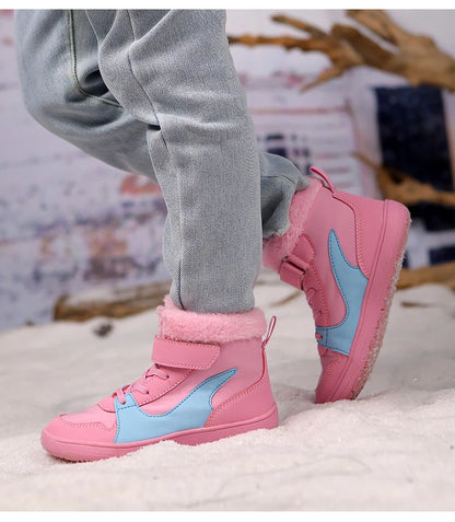 Winter Kids Wide Toe Barefoot Snow Boots Outdoor Waterproof Anti-slip Hiking Shoes Thickened Warm Plush Boots Comfortable