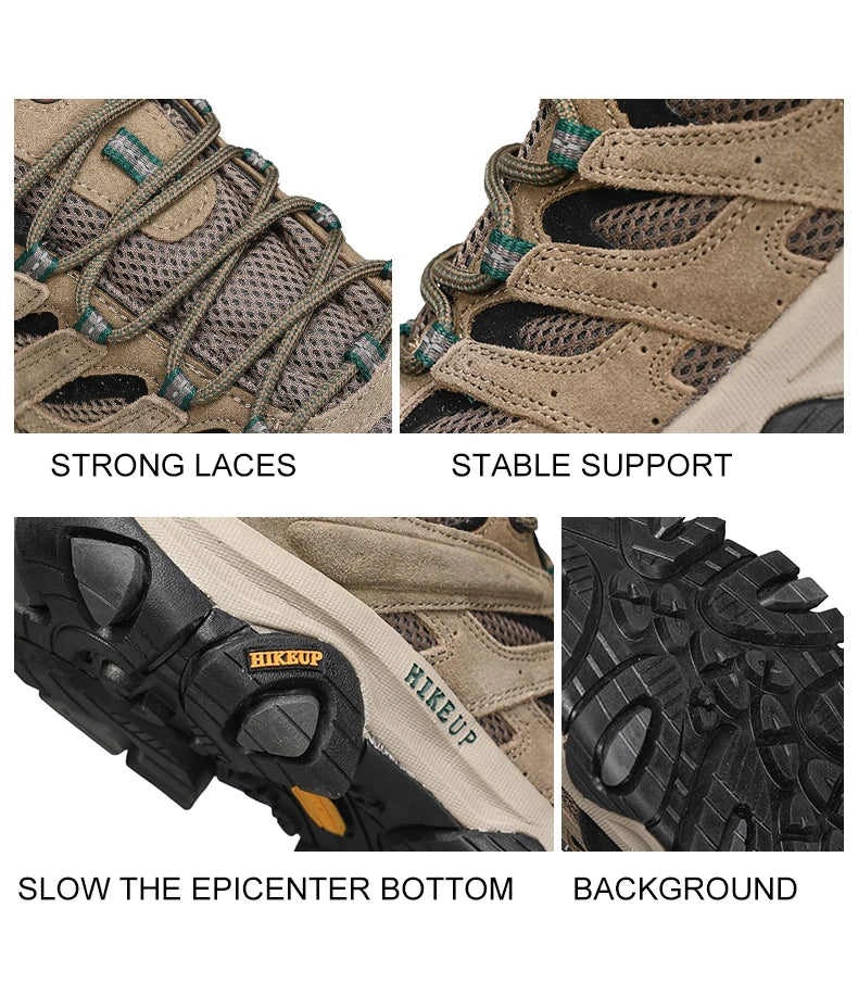 HIKEUP Hiking Shoes Men Designer Climbing Trekking Sneakers for Men Leather Outdoor Sports Work Man Shoes Run Shoes