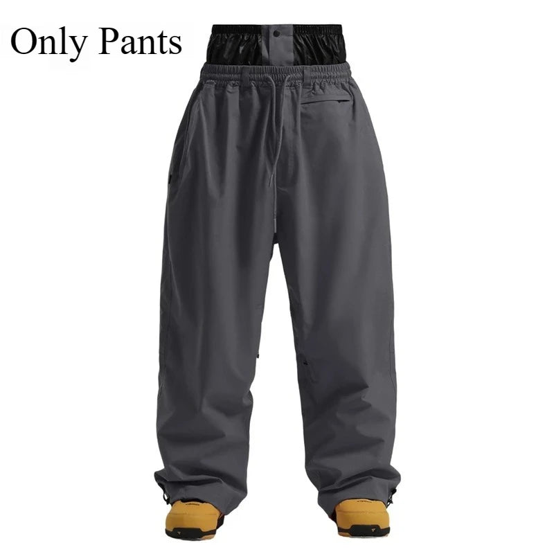Men Baggy Windproof Solid Women Skiing Pants Waterproof Loose Hooded Ski Strides New Outdoor Sport Adult Breathable Trousers