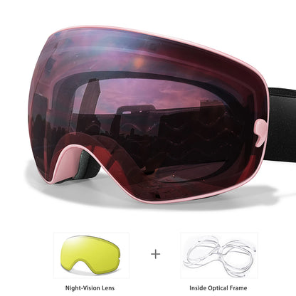 Anti-Fog SKI Goggles Snowboard Goggles UV400 with Night Vison Lens Men Women Teen Best Gift for Christmas and New Year