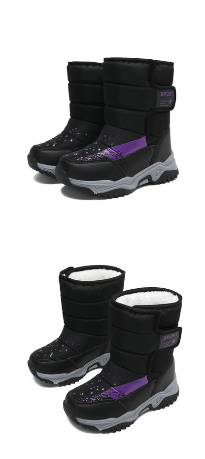 Winter Outdoor Children Boots Princess Elegant Girls Shoes Water Proof Girl Boy Snow Boots Kids Warm High Quality Plush Boots
