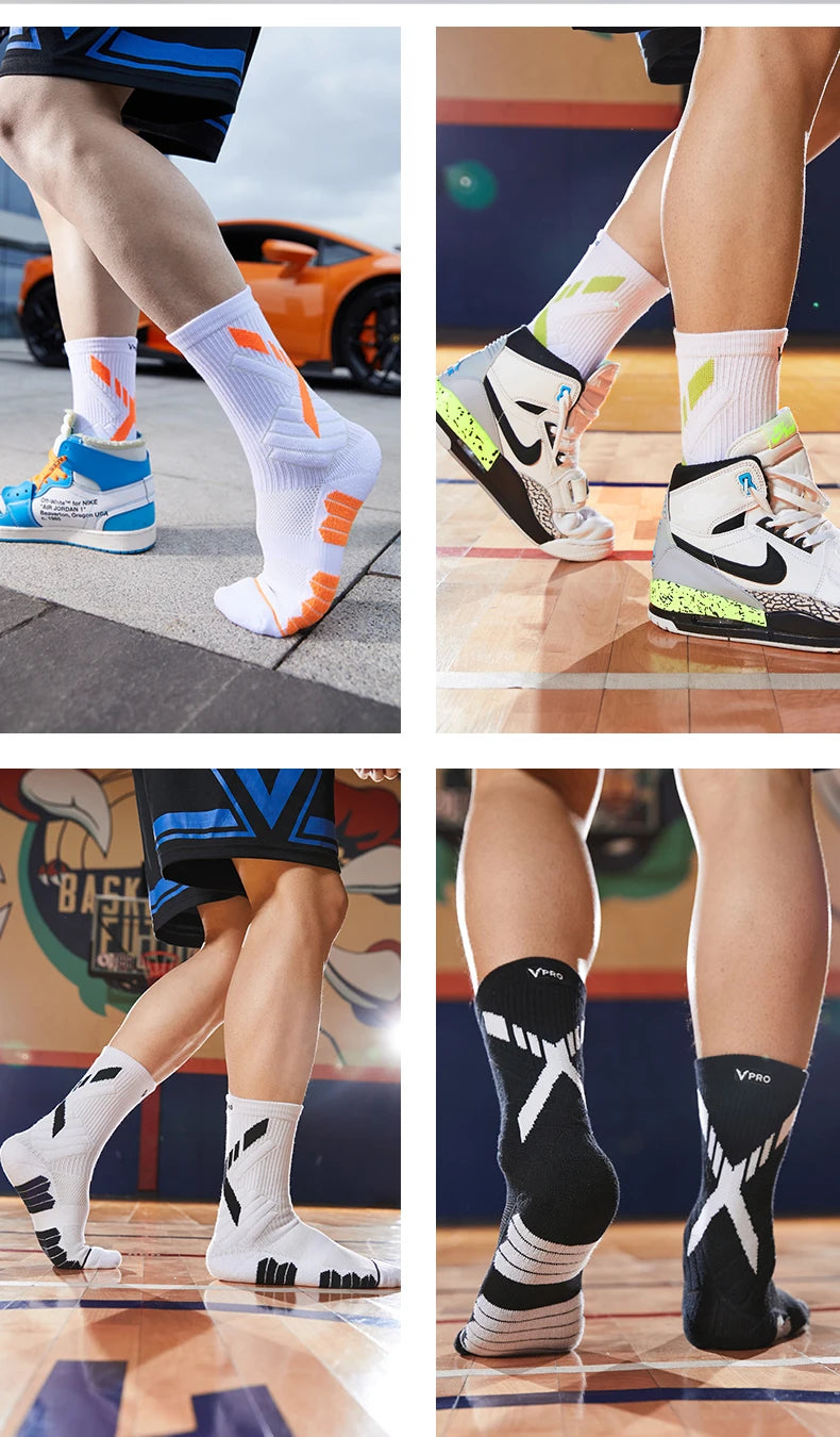 Veidoorn High Quality Sport Socks for Men Mid Calf Length Running Basketball Socks Thicken Non Slip Camping Cycling Stocking