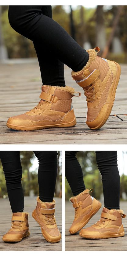 Winter Kids Wide Toe Barefoot Shoes Waterproof Snow Boots Outdoor Girls' Boy Comfortable and Warm Fur Snow Hiking Boot Warm Boot