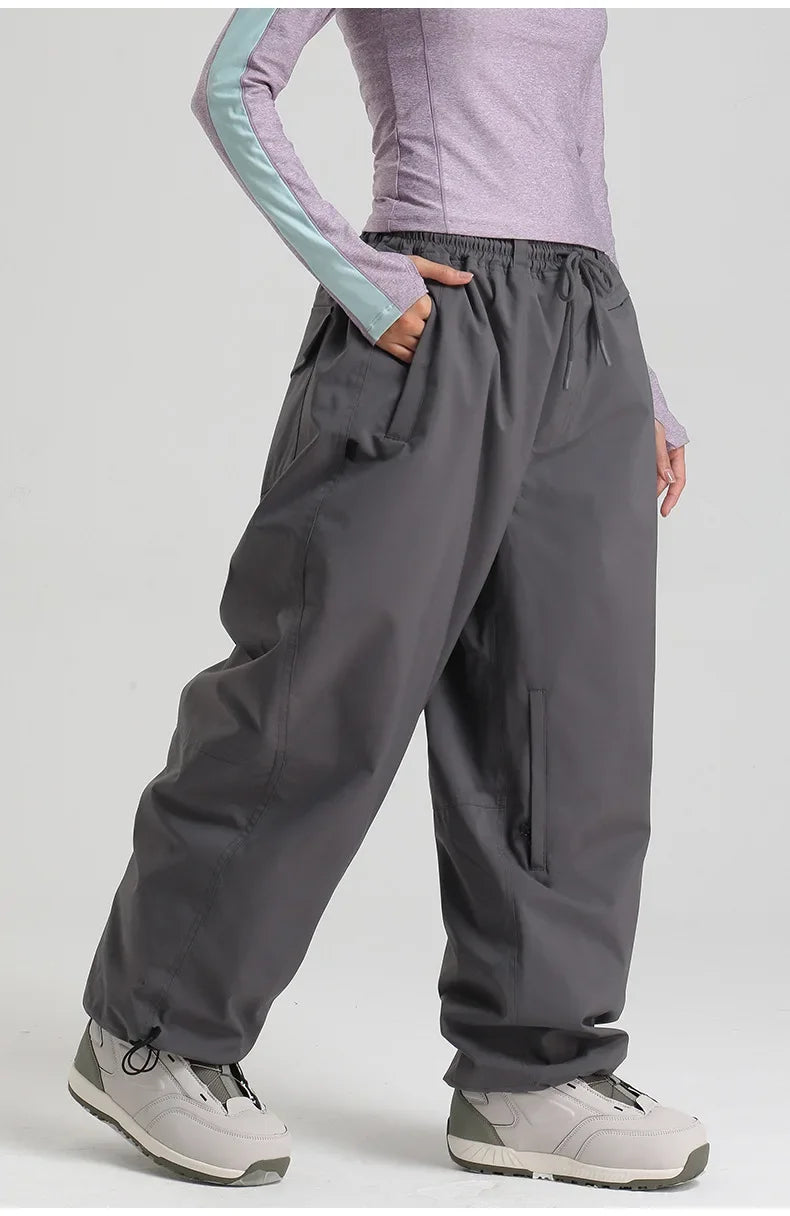 New Baggy Windproof Men Solid Women Skiing Pants Waterproof Loose Hooded Ski Strides Outdoor Sports Adult Breathable Trousers