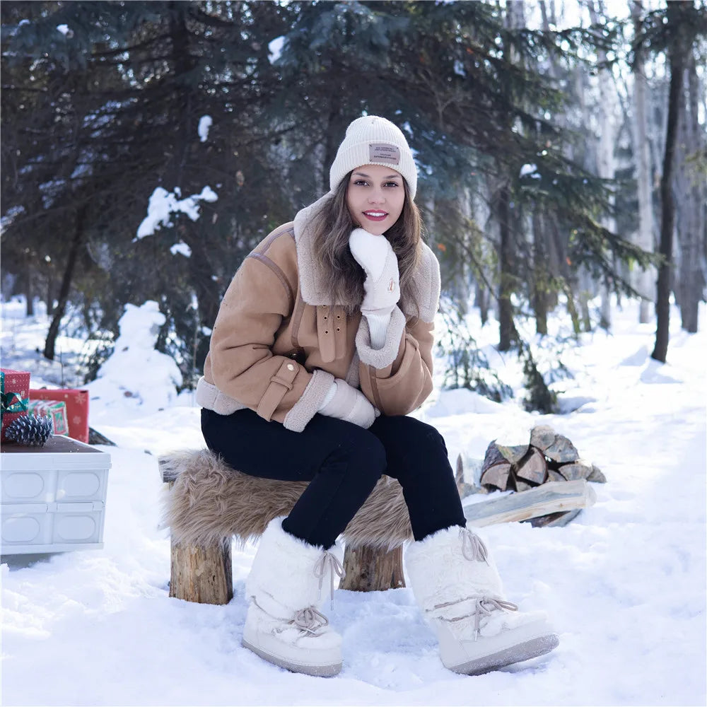 Fluffy Fur Boots 2025 Winter Fashion Sexy Faux Fox Fur Snow Boots Ladies Furry Warm Cotton Boots Female Outdoor Ski Boots