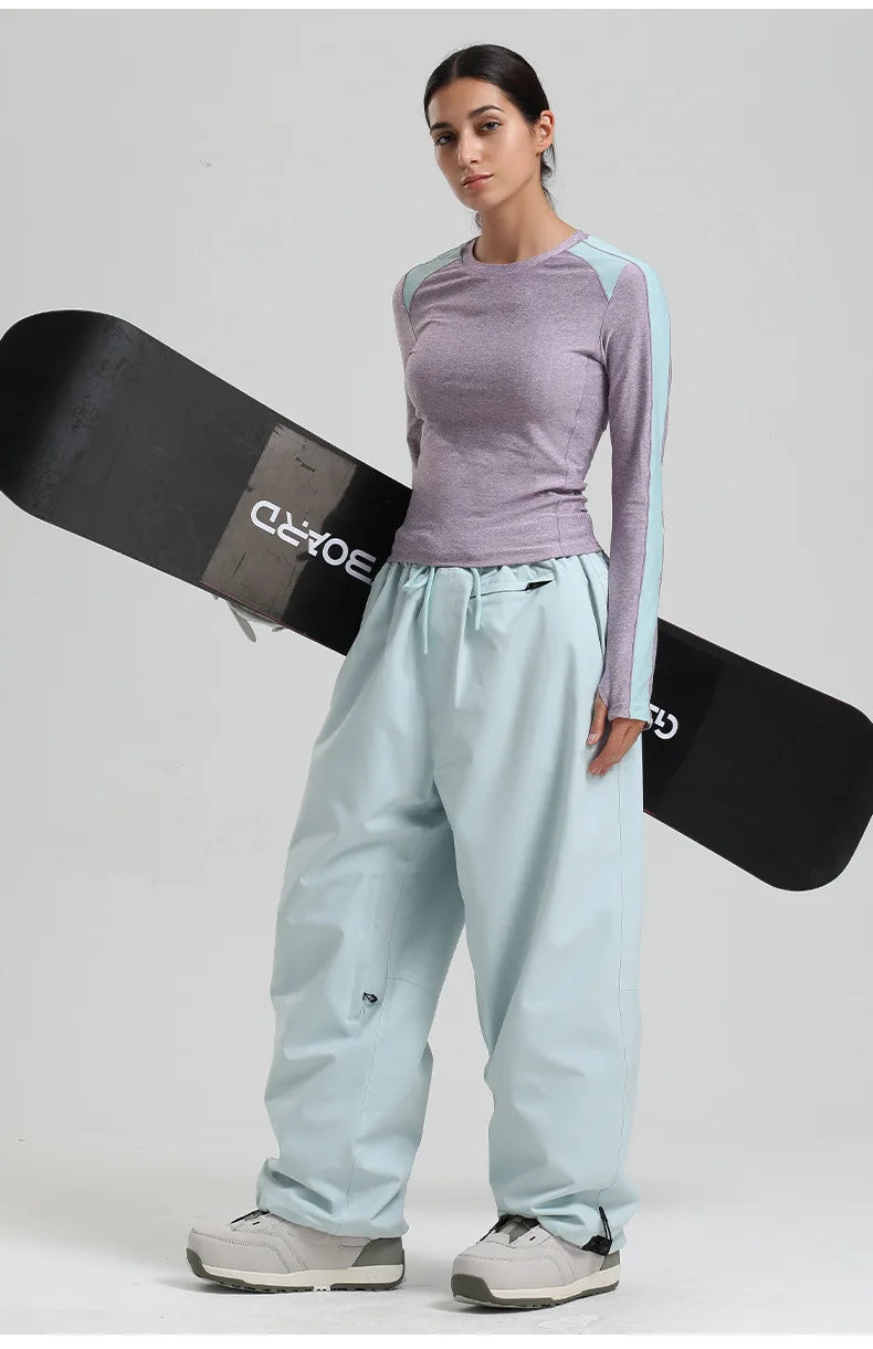Men Baggy Windproof Solid Women Skiing Pants Waterproof Loose Hooded Ski Strides New Outdoor Sport Adult Breathable Trousers