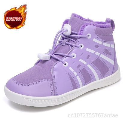 Boys Girls Snow Boots Waterproof Winter Shoes Kids Barefoot Shoes Winter Wide Toe Sneakers Warm Snow Boots Lightweight Non-slip