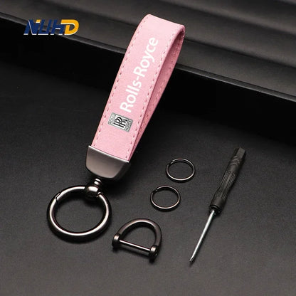 Suede Car Keychain For Rolls-Royce Lamborghini Bentley Ferrari Maybach McLaren Key Rings Metal Anti-loss Protector Accessories