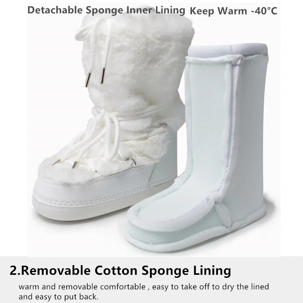 Fluffy Fur Boots 2025 Winter Fashion Sexy Faux Fox Fur Snow Boots Ladies Furry Warm Cotton Boots Female Outdoor Ski Boots