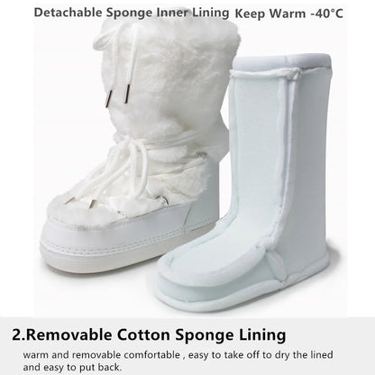 Fluffy Fur Boots 2025 Winter Fashion Sexy Faux Fox Fur Snow Boots Ladies Furry Warm Cotton Boots Female Outdoor Ski Boots