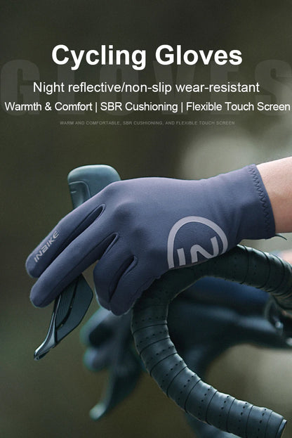 INBIKE 2024 Cycling Gloves Gel Padded for Men Autumn Winter Fleece Road Bike Gloves MTB Full Finger Touchscreen Bike Accessories