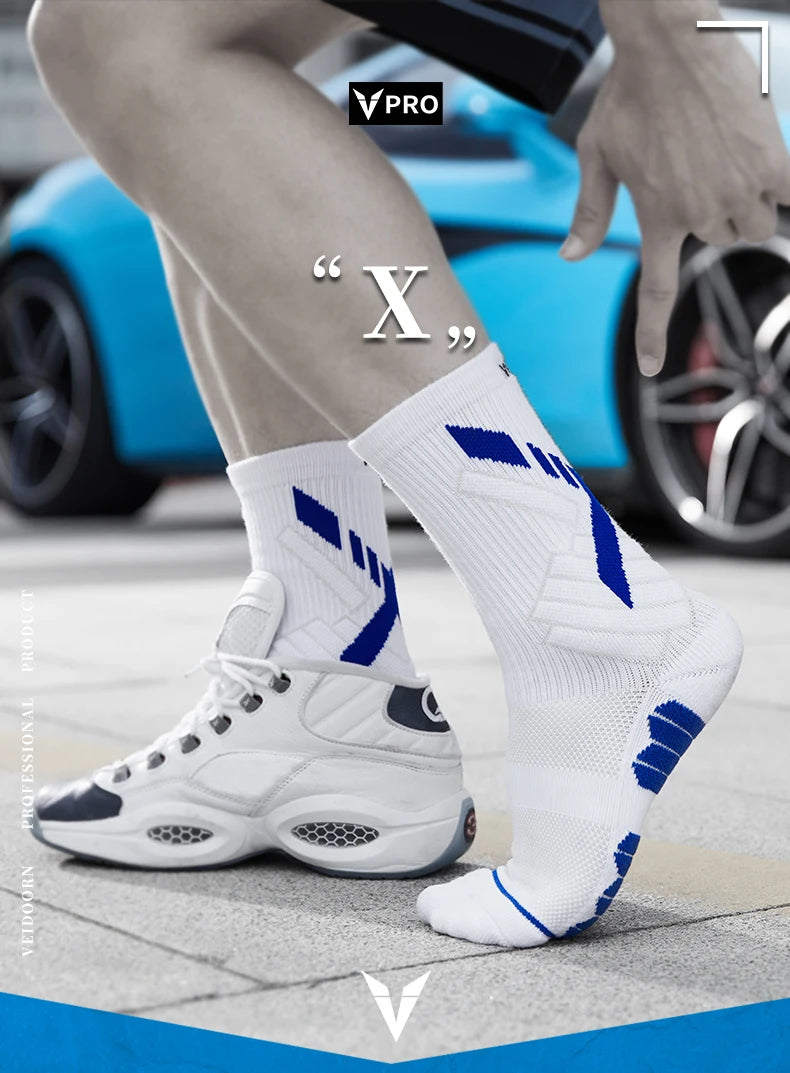 Veidoorn High Quality Sport Socks for Men Mid Calf Length Running Basketball Socks Thicken Non Slip Camping Cycling Stocking