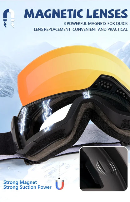 Kapvoe Photochromic Ski Goggles Magnetic Anti-Fog Lenses UV400 Protection Men Women Ski Goggles Winter Sports Eyewear