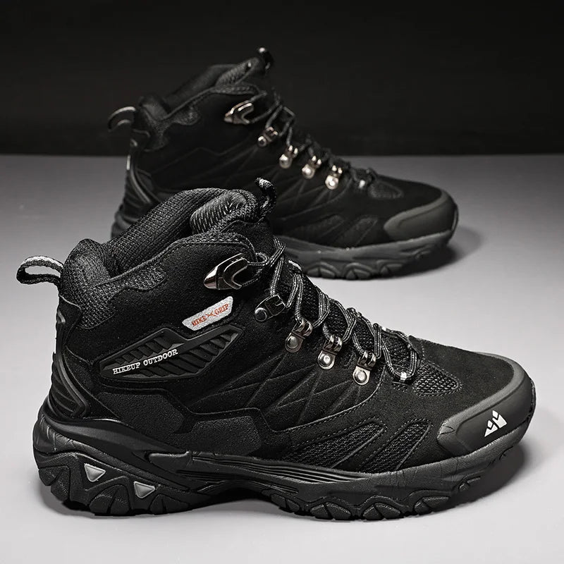 HIKEUP Winter Boot Men Outdoor Hiking Boots Suede High Top Trekking Men Shoes Rainproof Tactical Combat Military Boots