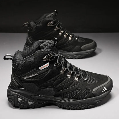 HIKEUP Winter Boot Men Outdoor Hiking Boots Suede High Top Trekking Men Shoes Rainproof Tactical Combat Military Boots
