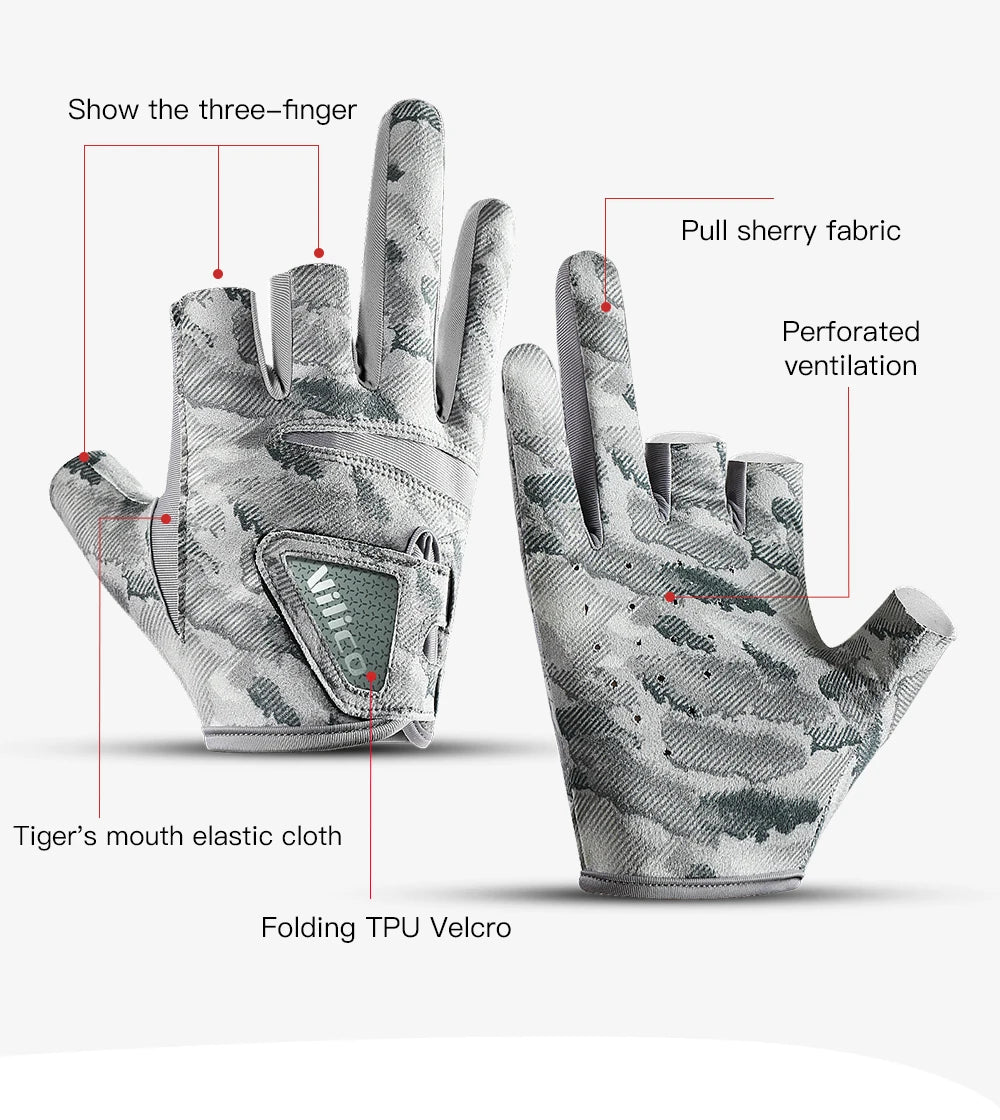1 Pair Fishing Gloves for Men Summer Fishing Road Sub Sunscreen and Anti Slip Ice Silk Breathable Thin Three Finger Cut Gloves