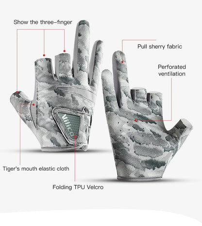1 Pair Fishing Gloves for Men Summer Fishing Road Sub Sunscreen and Anti Slip Ice Silk Breathable Thin Three Finger Cut Gloves