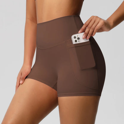 Women Sports Short With PocketedYoga Legging Shorts Squat Proof High Waist Fitness Tight Shorts Quick Drying Cycling Workout Gym