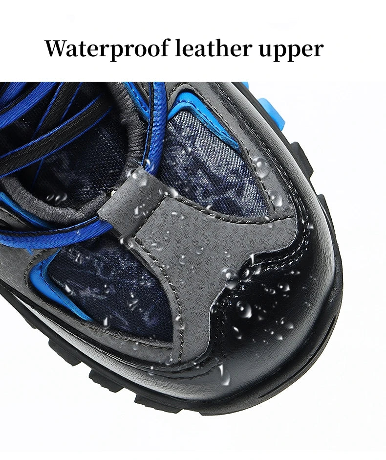 Winter Fur Hiking Shoes Kids Non-slip Claw Sports Shoes Outdoor Warm Velvet Snow Boots Children High Top Platform Sneakers Boys