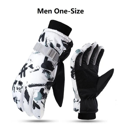 Winter Snowboard Ski Gloves Unisex PU Leather Non-slip Touch Screen Waterproof Motorcycle Cycling Fleece Warm Snow Sports Gloves