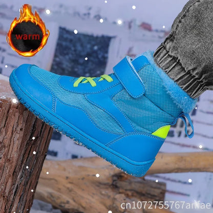 Winter Kids Wide Toe Barefoot Shoes Waterproof Snow Boots Outdoor Girls' Boy Comfortable and Warm Fur Snow Hiking Boot Warm Boot