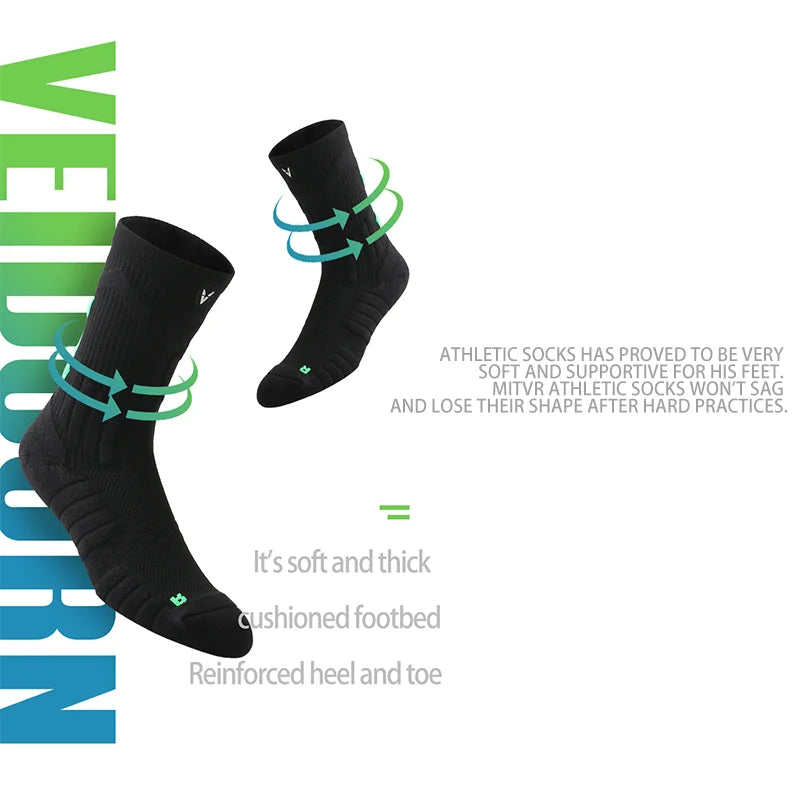 Veidoorn High Quality Sport Socks for Men Mid Calf Length Running Basketball Socks Thicken Non Slip Camping Cycling Stocking