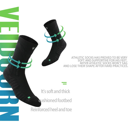Veidoorn High Quality Sport Socks for Men Mid Calf Length Running Basketball Socks Thicken Non Slip Camping Cycling Stocking