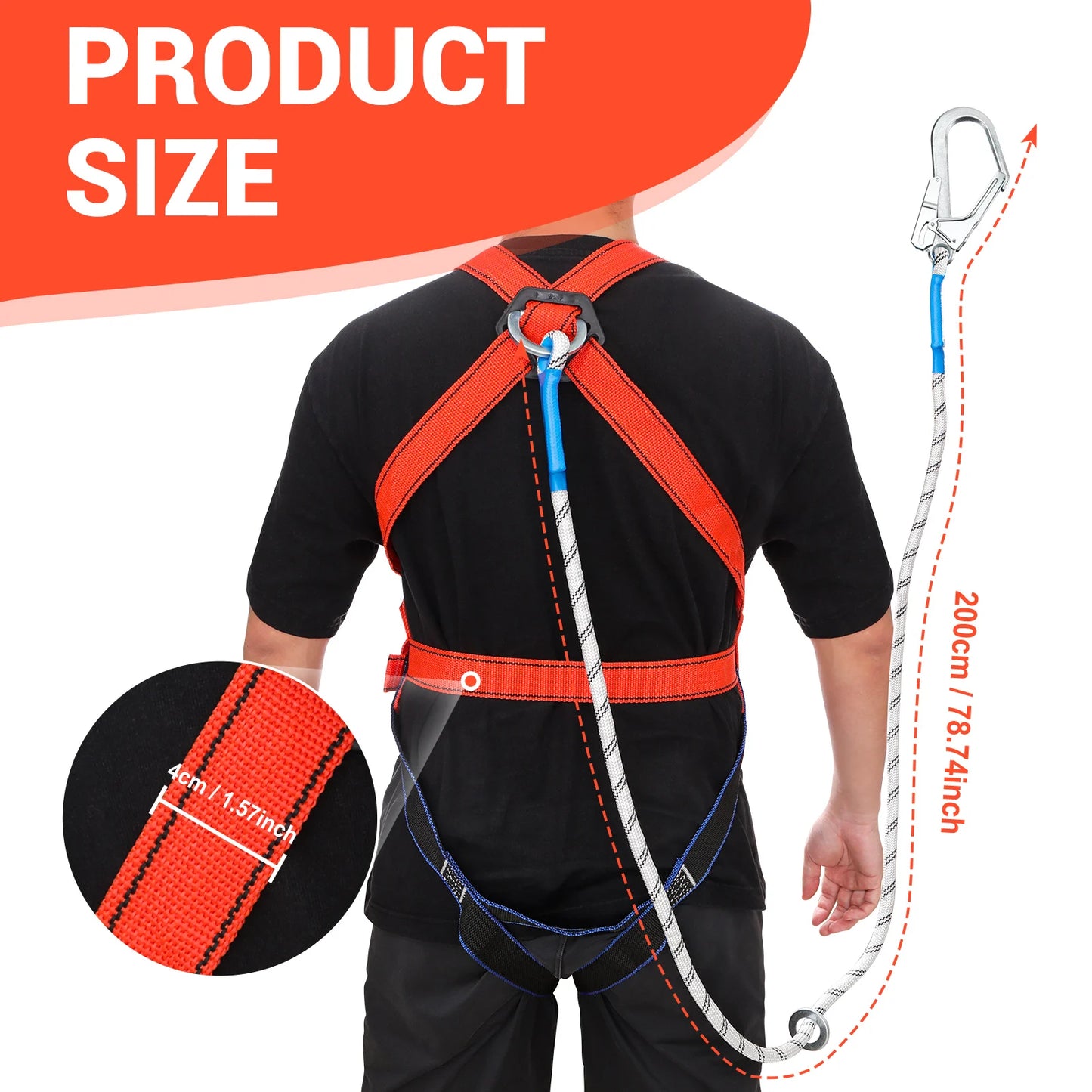 Safety Harness with 2M Safety Rope Belt Carabiner Outdoor Climbing Harness
