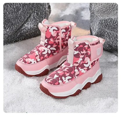 Winter Children Snow Warm Boots Fur Shoes Boys Sneaker Rubber Hiking Shoe Fashion Children Shoes Waterproof Leather Boots Kids