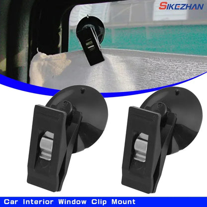 1-2 Pair Car Interior Window Clip Mount Black Suction Cap Clip Plastic Sucker Removable Holder For Sunshade Curtain Towel Ticket