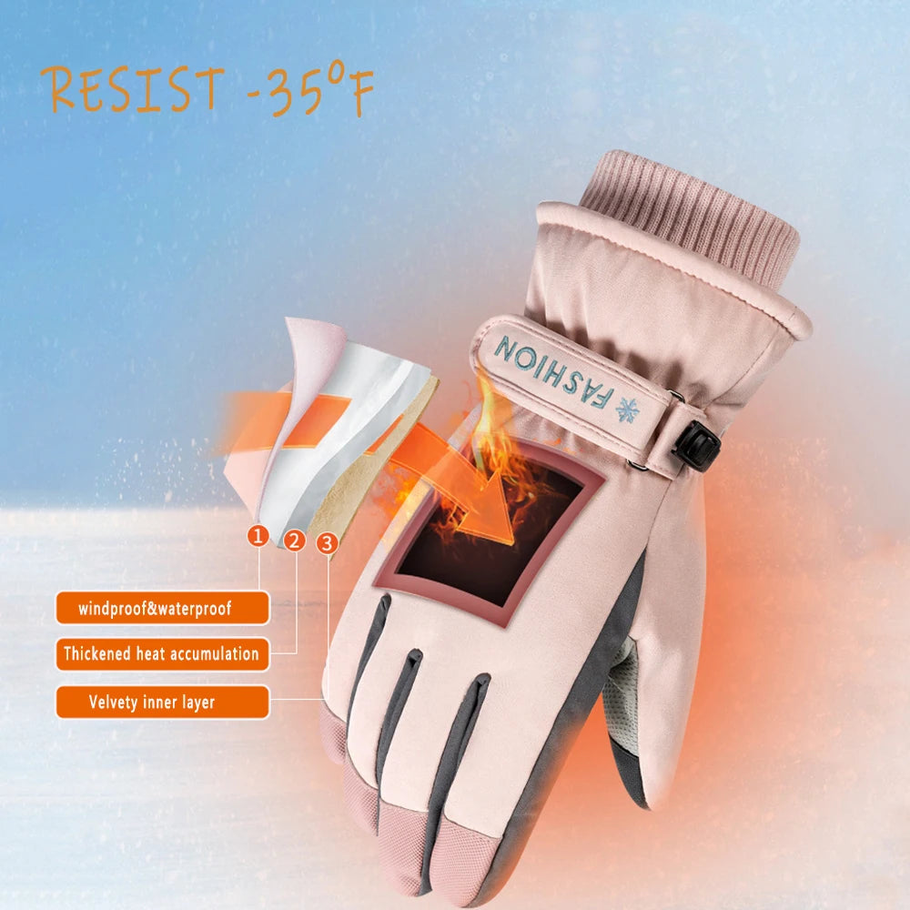 1 Pair Ski Gloves Waterproof aAnd Windproof - Thickened Warm Snow Gloves, Snowboard  Touch Screen Cycling WinterGloves