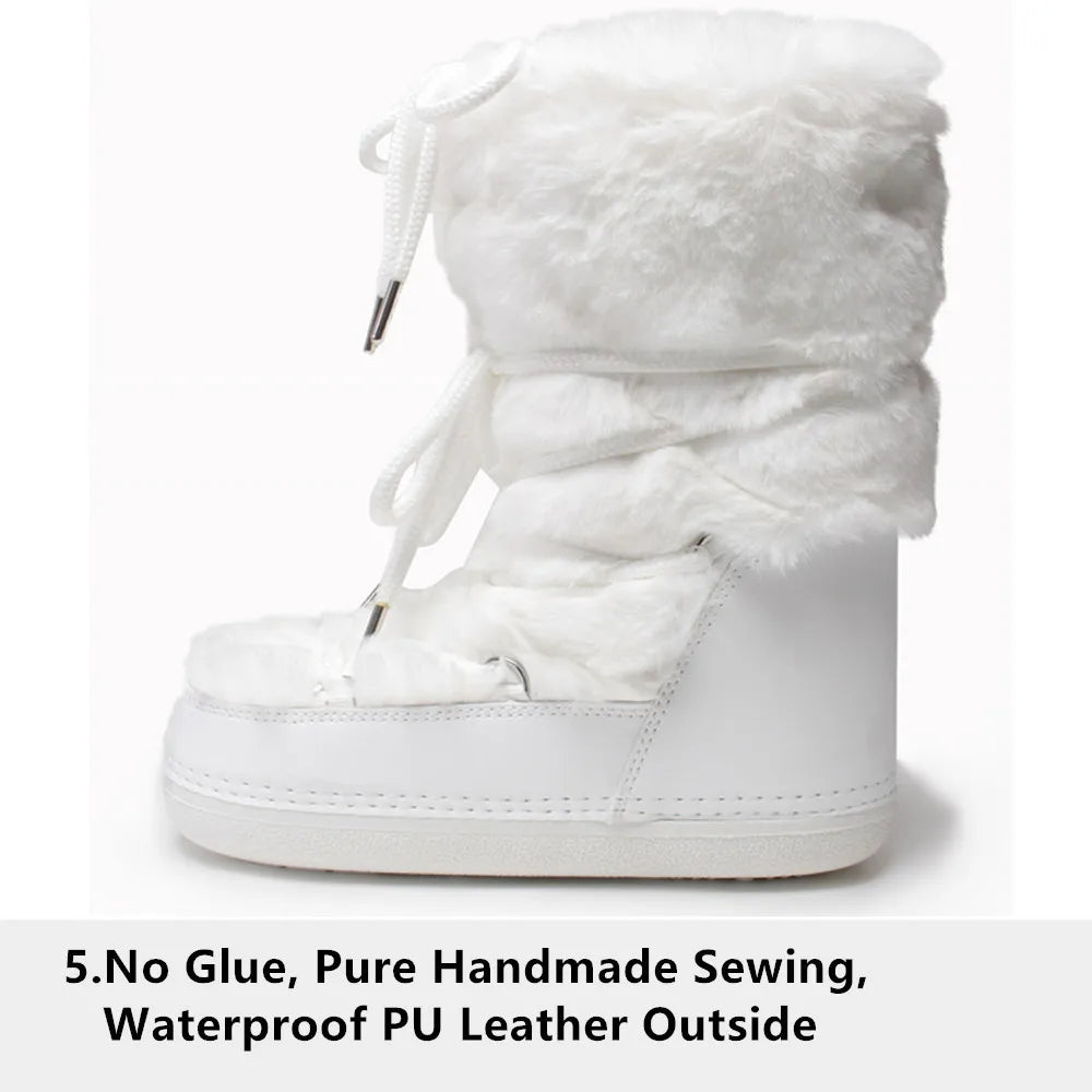 Fluffy Fur Boots 2025 Winter Fashion Sexy Faux Fox Fur Snow Boots Ladies Furry Warm Cotton Boots Female Outdoor Ski Boots