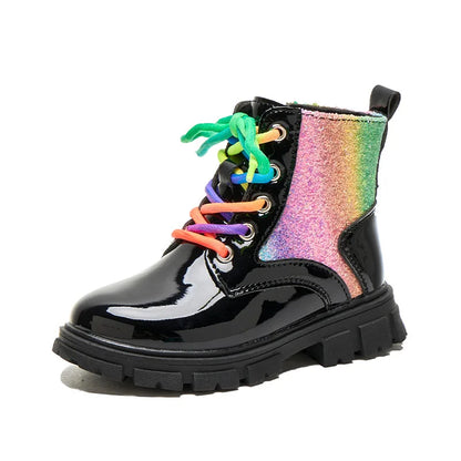 Autumn Winter High-Top Lace-Up Kids Martin Boots for Girls Boys Fashion Leather Boots Soft Bottom Non-slip Children Hiking Shoes