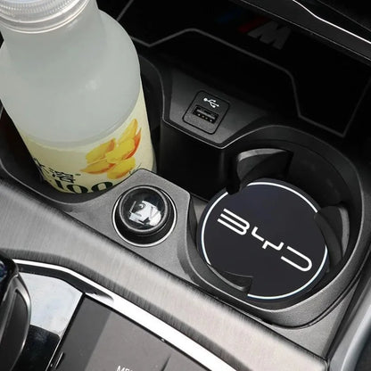 2PCS BYD Series Car Cup Holder Mat Leather Water Coaster Decoration for BYD Tang Atto3 Yuan Plus Seal Song Dolphin Sealion Shark
