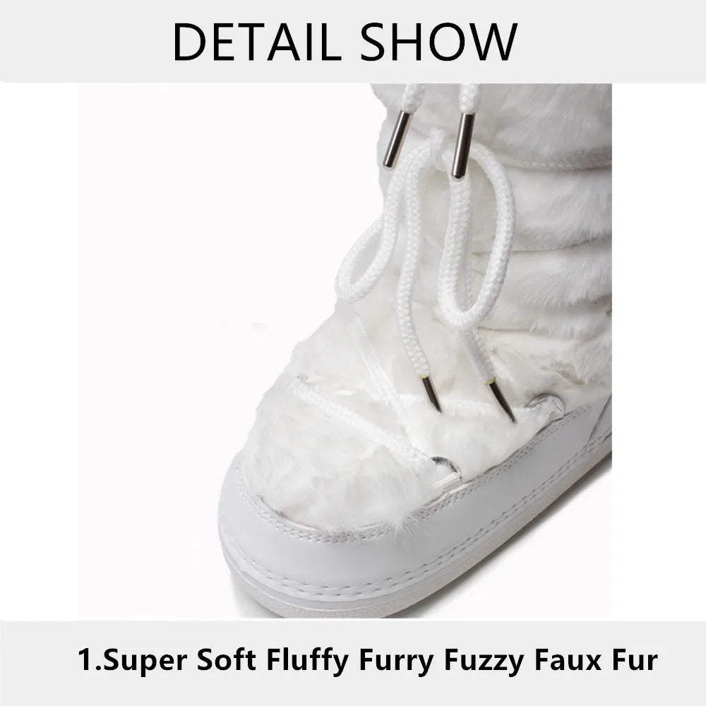Fluffy Fur Boots 2025 Winter Fashion Sexy Faux Fox Fur Snow Boots Ladies Furry Warm Cotton Boots Female Outdoor Ski Boots